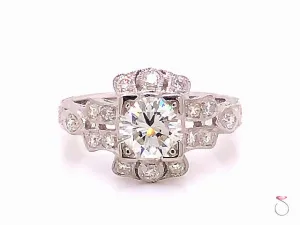 Art Deco Diamond Engagement Ring- 18k White Gold, 1.34 Carats