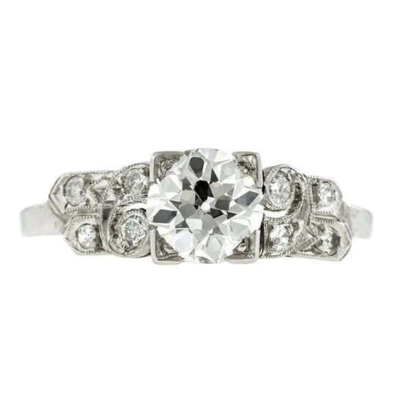 Art Deco Diamond Engagement Ring, Old Euro 0.88ct