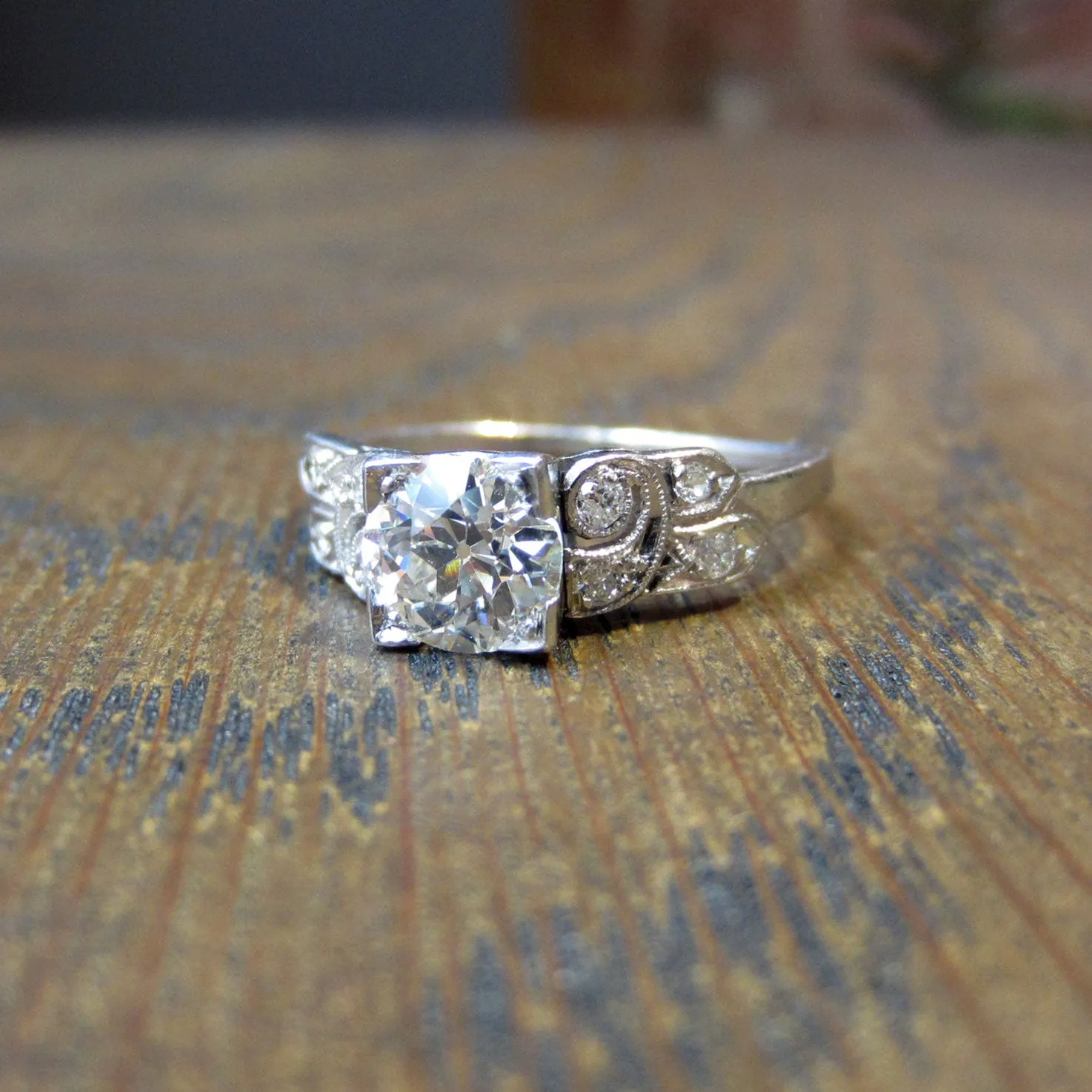 Art Deco Diamond Engagement Ring, Old Euro 0.88ct