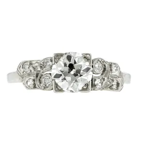 Art Deco Diamond Engagement Ring, Old Euro 0.88ct
