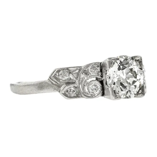 Art Deco Diamond Engagement Ring, Old Euro 0.88ct