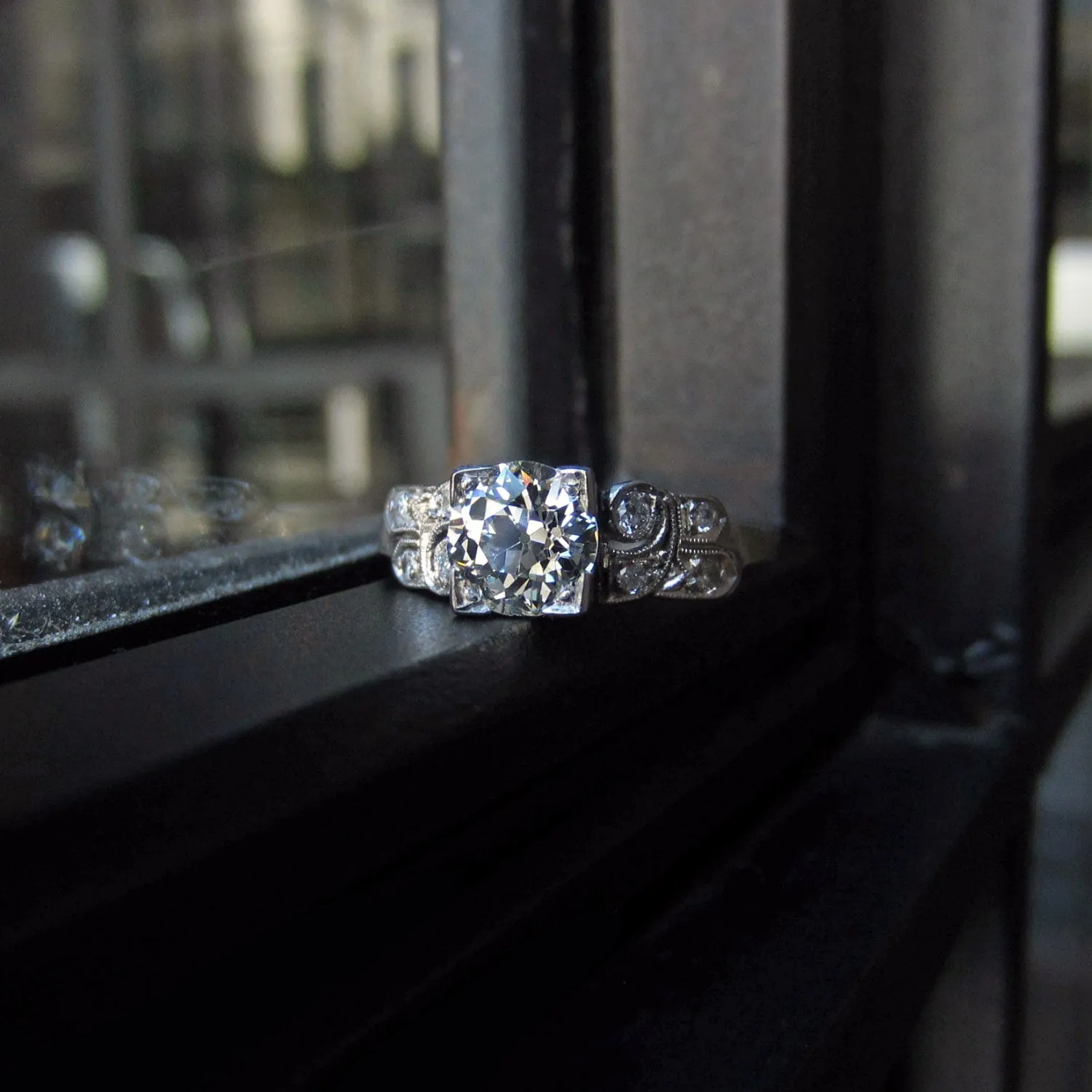 Art Deco Diamond Engagement Ring, Old Euro 0.88ct