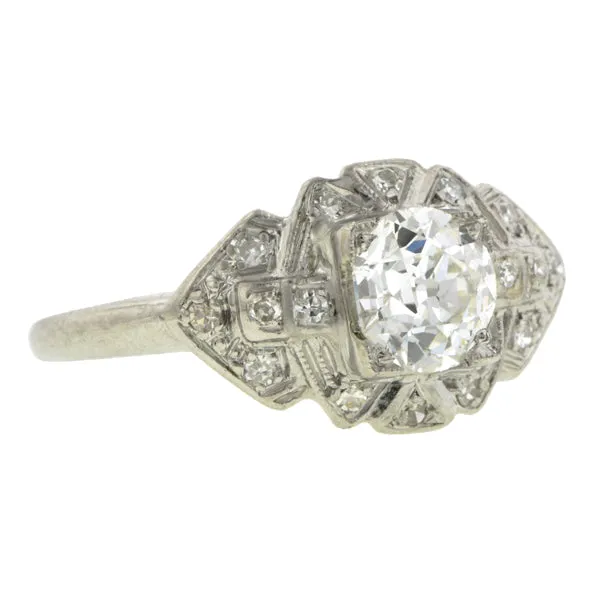Art Deco Diamond Engagement Ring, Old Euro 0.90ct