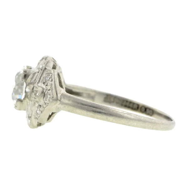Art Deco Diamond Engagement Ring, Old Euro 0.90ct