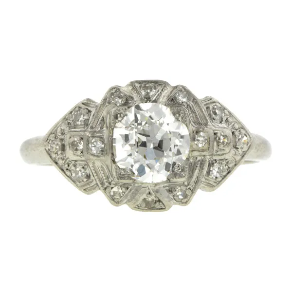Art Deco Diamond Engagement Ring, Old Euro 0.90ct
