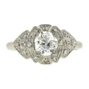 Art Deco Diamond Engagement Ring, Old Euro 0.90ct