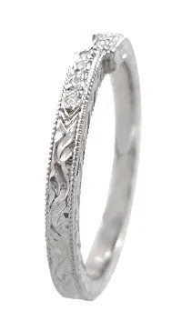 Art Deco Diamond Engraved Companion Wedding Ring in Platinum