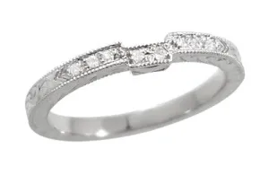 Art Deco Diamond Engraved Companion Wedding Ring in Platinum