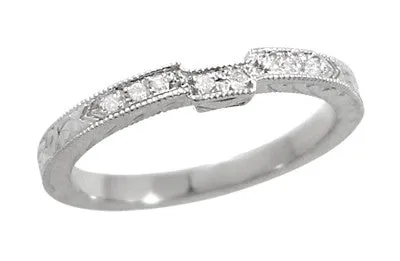 Art Deco Diamond Engraved Companion Wedding Ring in Platinum