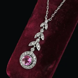 Art Deco Diamond Pink Sapphire Paste Pendant Necklace