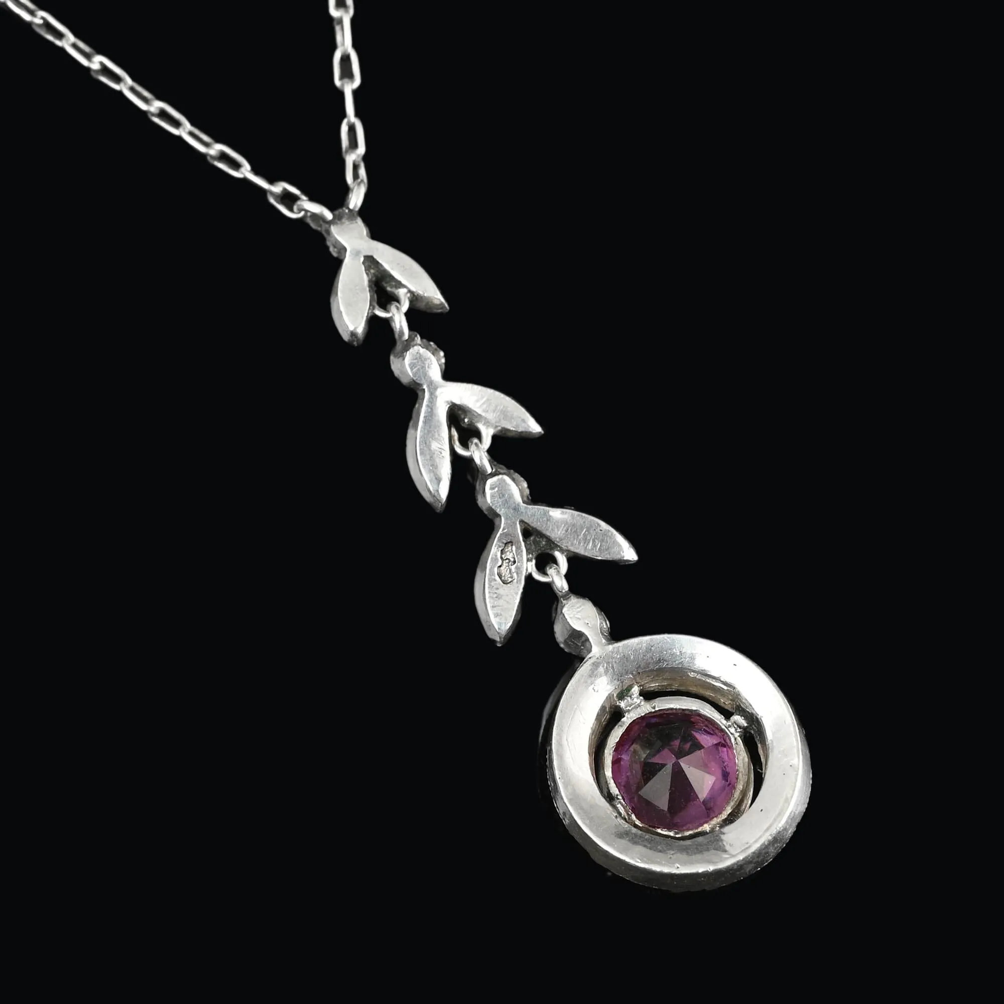Art Deco Diamond Pink Sapphire Paste Pendant Necklace