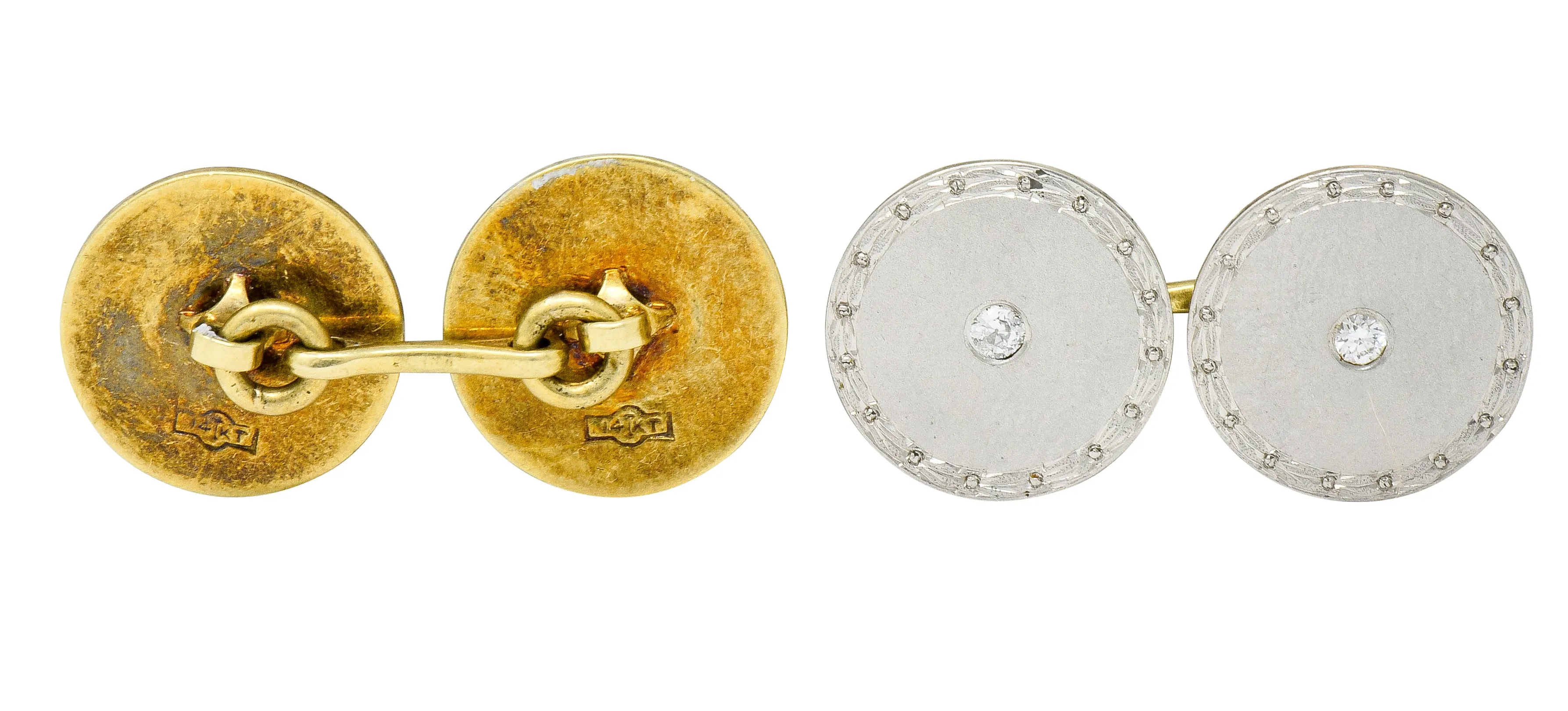 Art Deco Diamond Platinum-Topped 14 Karat Gold Men's Cufflinks