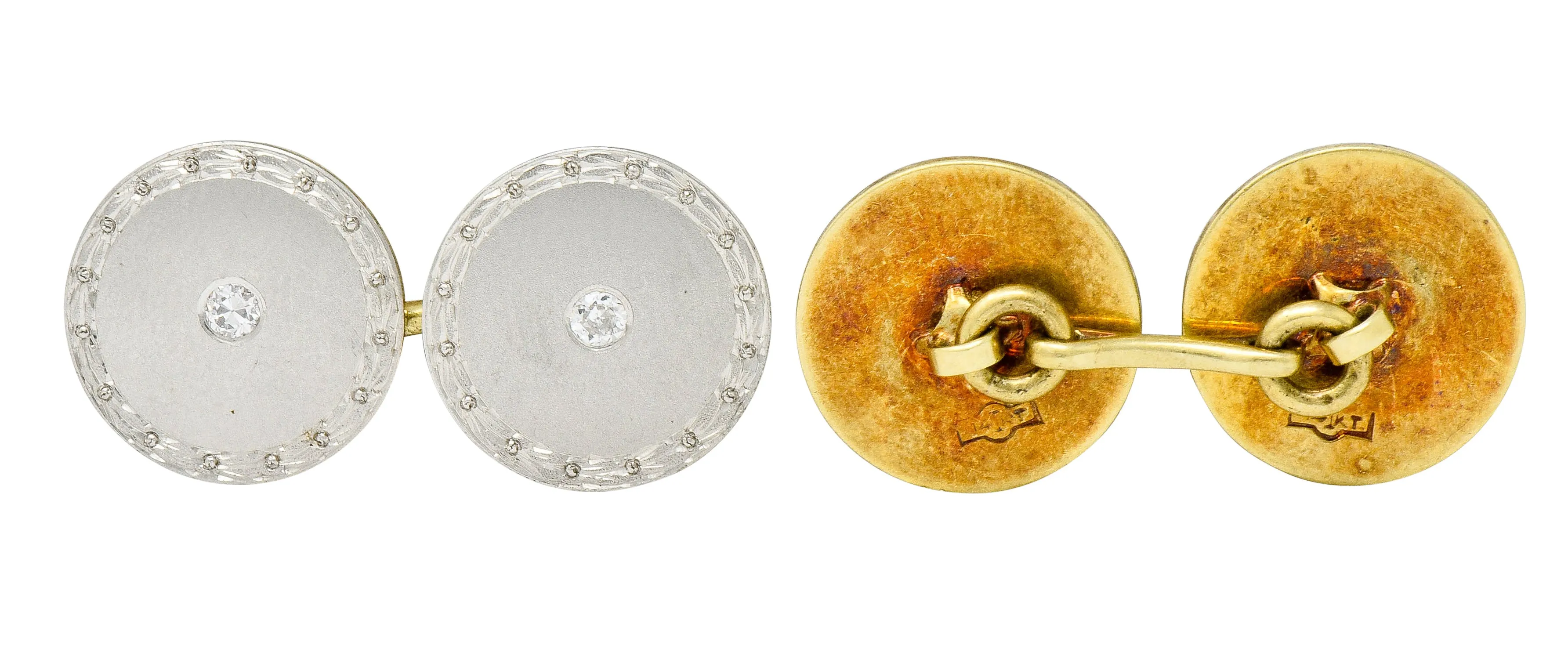 Art Deco Diamond Platinum-Topped 14 Karat Gold Men's Cufflinks