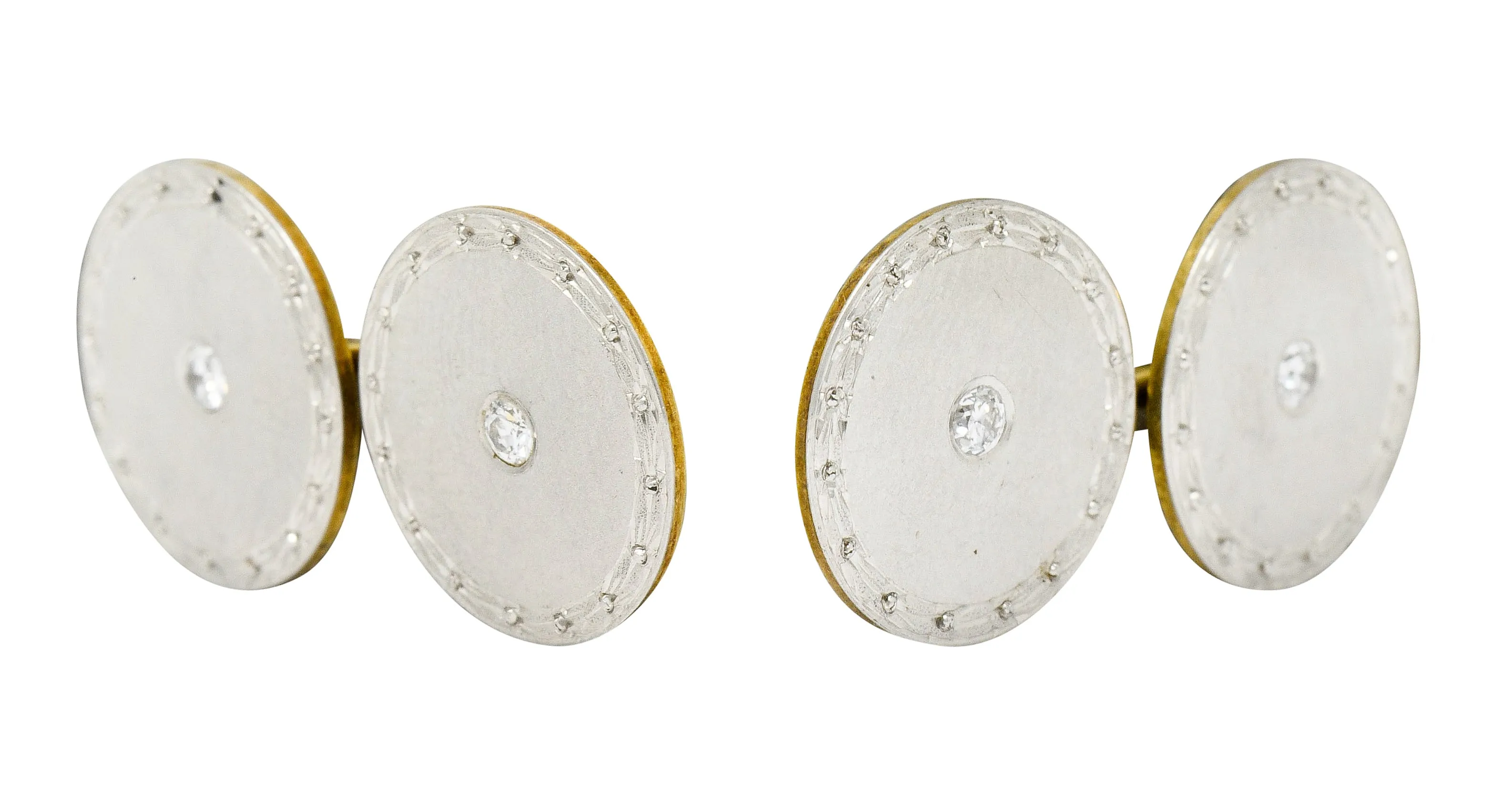 Art Deco Diamond Platinum-Topped 14 Karat Gold Men's Cufflinks