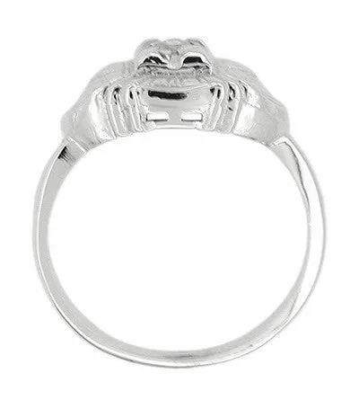 Art Deco East West Engraved Diamond Ring in 14 Karat White Gold