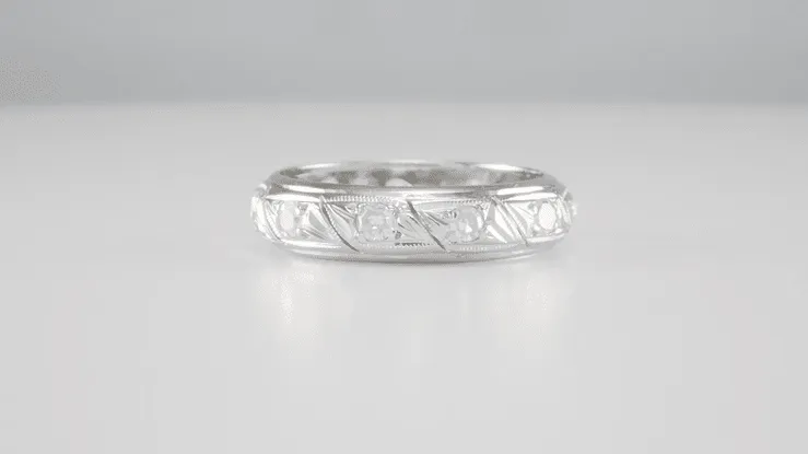 Art Deco Ellington Vintage Diamond Wedding Band in Platinum - Size 6