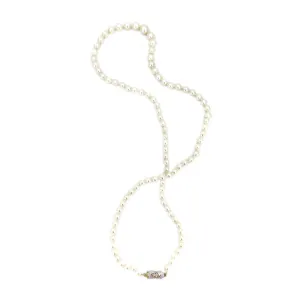 Art Deco Engraved Japanese Saltwater Cultured Akoya Pearl Necklace - 14K Two-Tone Gold 20 Inch