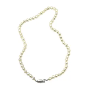 Art Deco Engraved Japanese Saltwater Cultured Akoya Pearl Vintage Choker Necklace - Sterling Silver 16.50 Inch