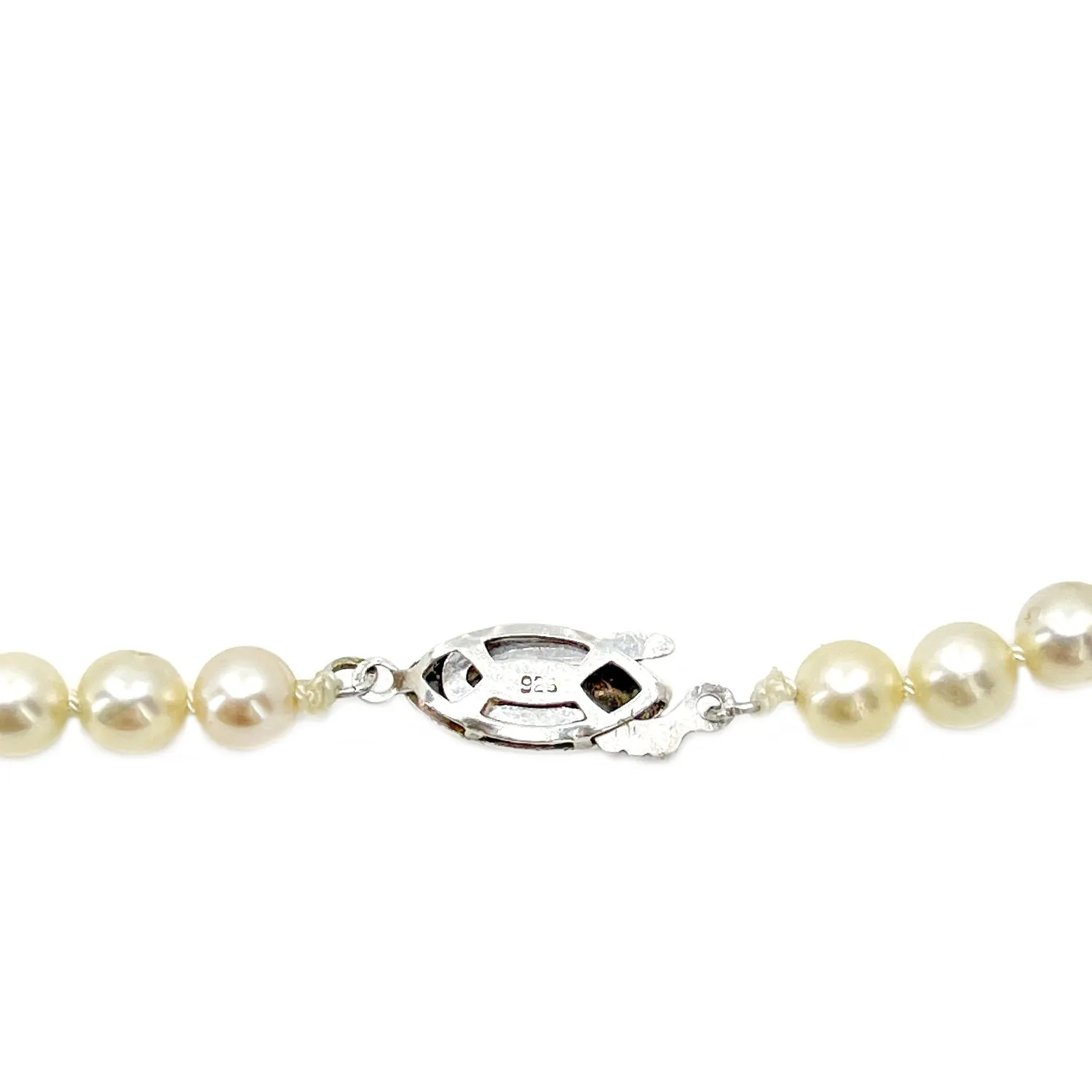 Art Deco Engraved Japanese Saltwater Cultured Akoya Pearl Vintage Choker Necklace - Sterling Silver 16.50 Inch