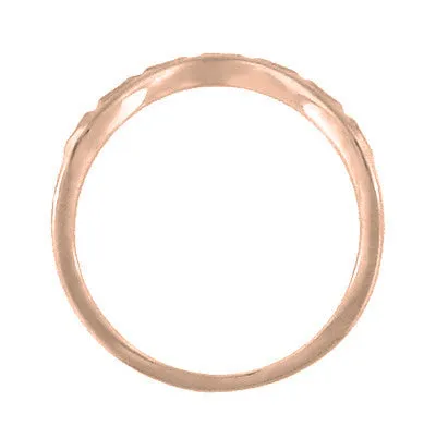 Art Deco Engraved Olive Leaves and Wheat Curved Wedding Band in 14 Karat Rose ( Pink ) Gold