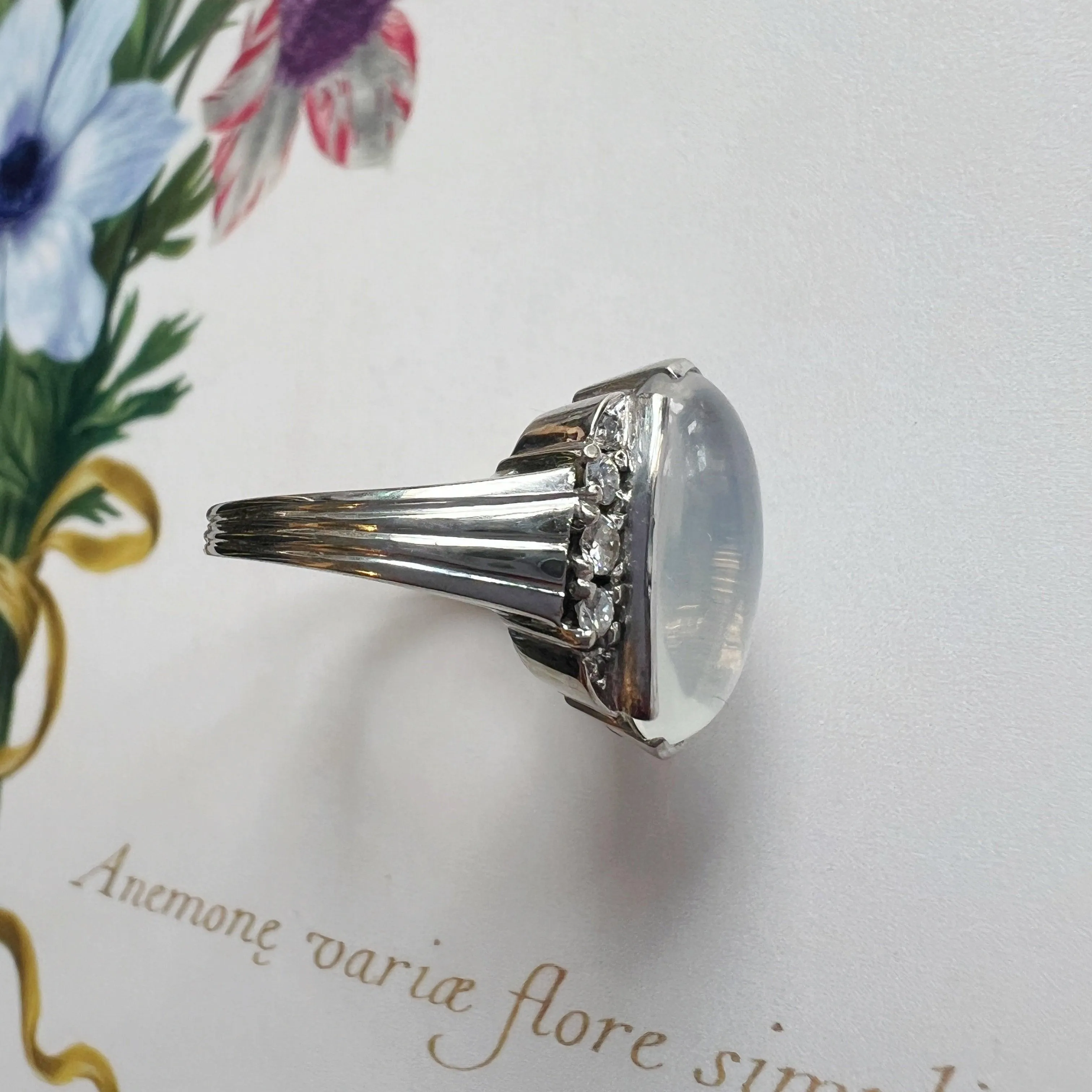 Art Deco era 18K gold moonstone and diamond ring
