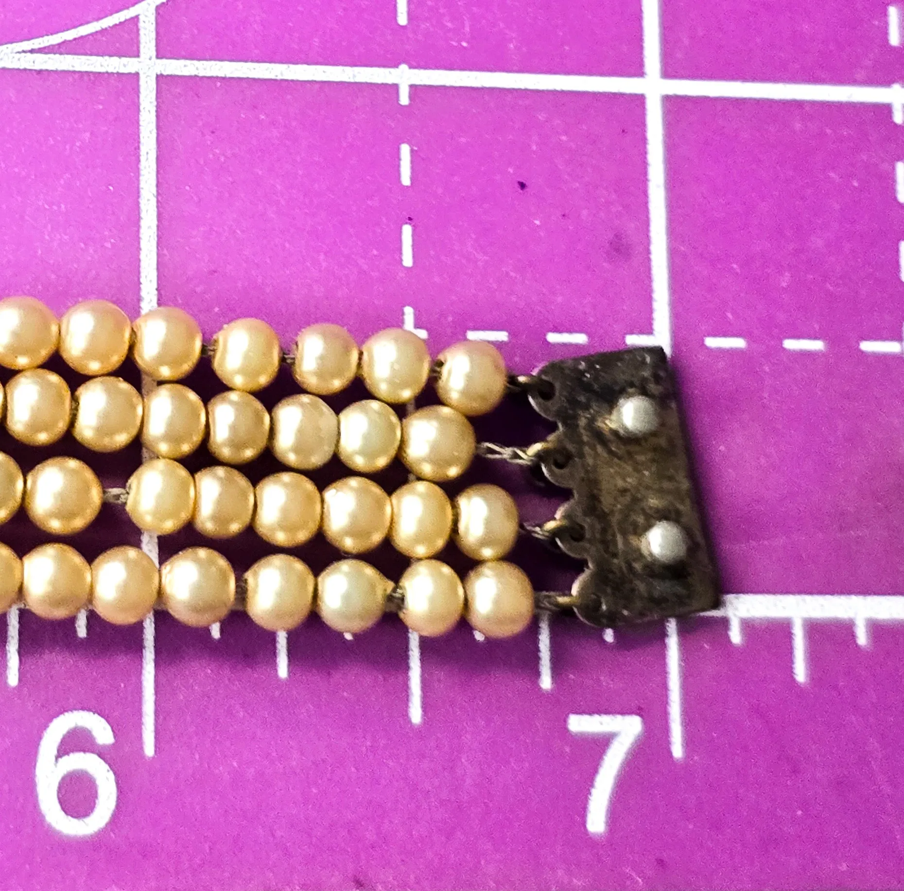 Art Deco faux pearl antique sterling silver 4 strand snap clasp bracelet