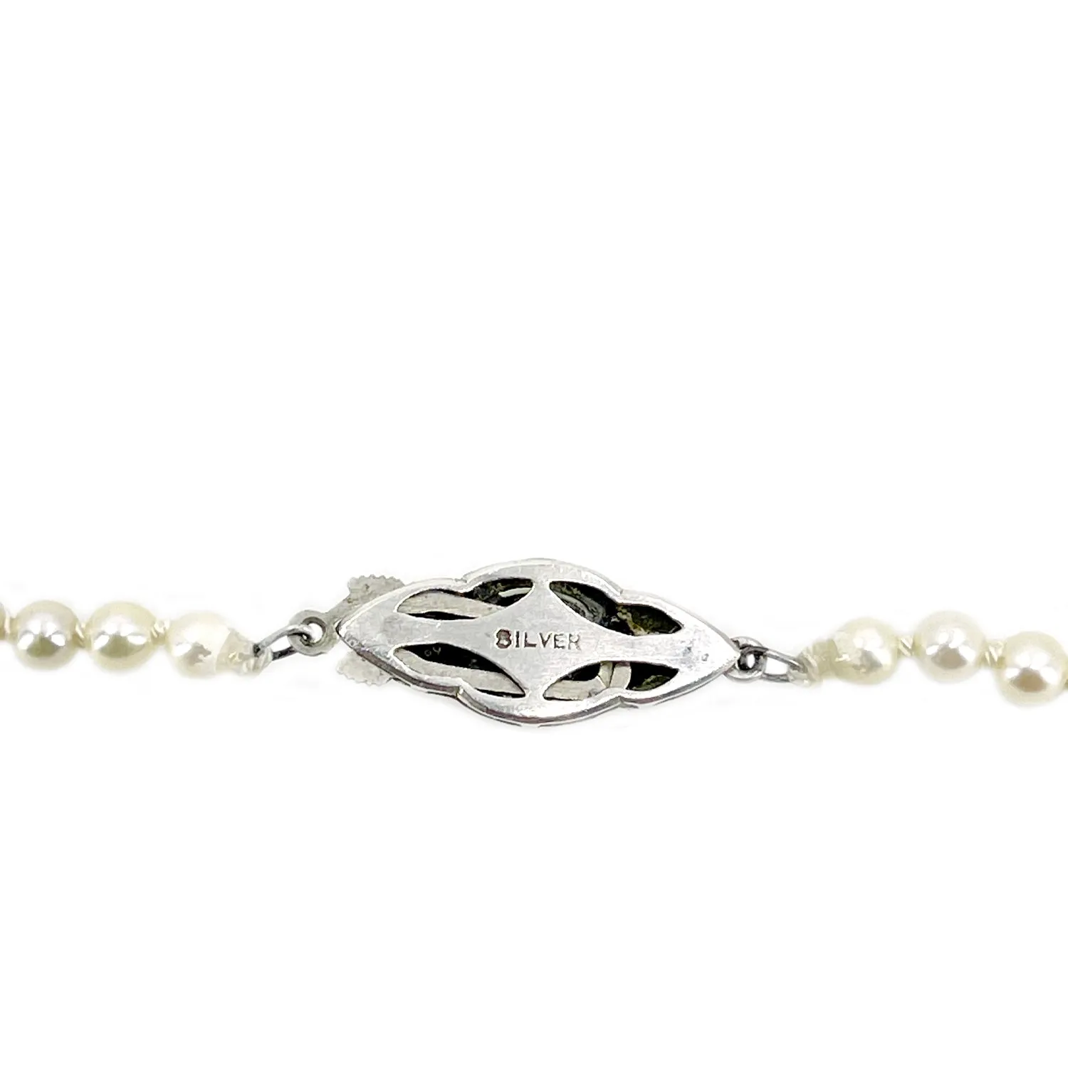 Art Deco Graduated Japanese Saltwater Cultured Akoya Pearl Vintage Necklace - Sterling Silver 21.25 Inch