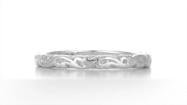 Art Deco Grooved Antique Scrolls Wedding Band in Sterling Silver