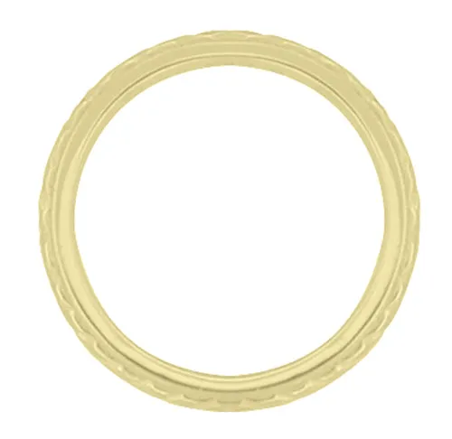 Art Deco Hand Engraved Wheat Yellow Gold Vintage Style Domed Wedding Band with Milgrain - 2.5mm Wide - 14K or 18K