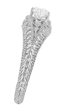 Art Deco Hearts and Diamonds Filigree Engagement Ring in 14 Karat White Gold