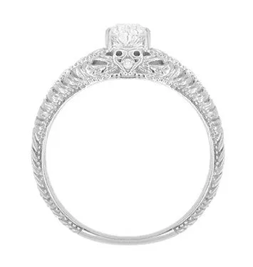 Art Deco Hearts and Diamonds Filigree Engagement Ring in 14 Karat White Gold