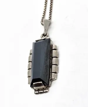 Art Deco Hematite vintage sterling silver gemstone pendant necklace