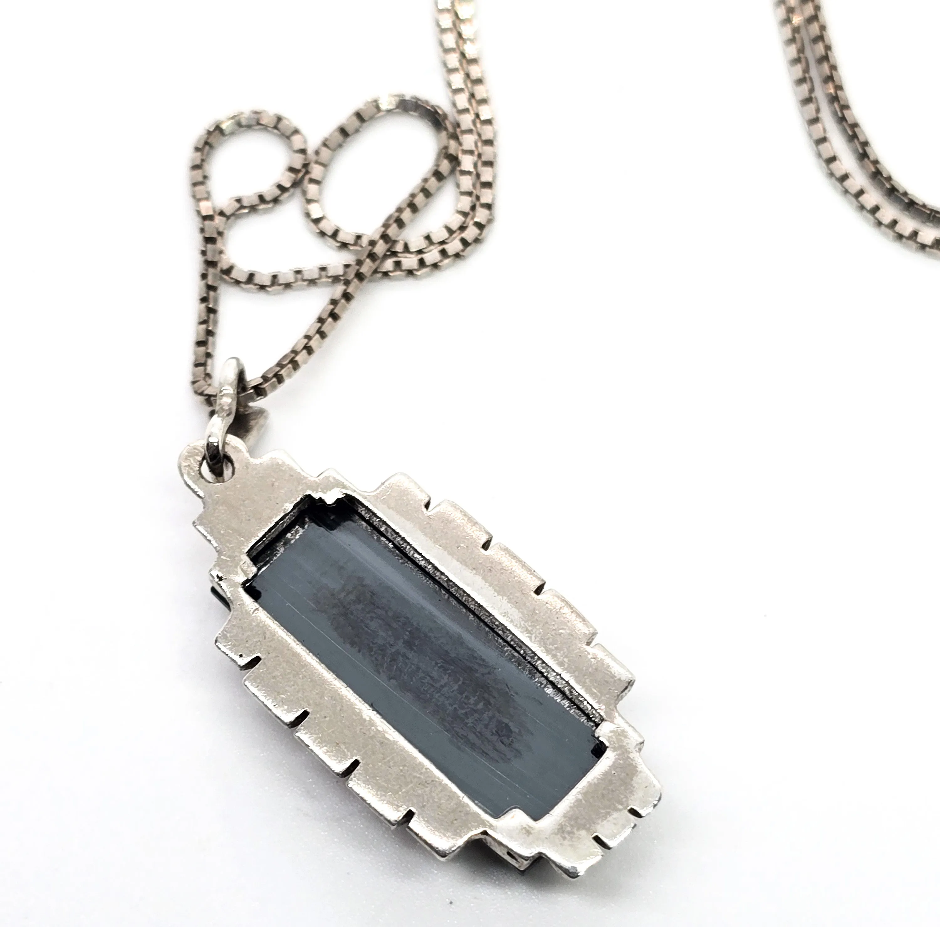 Art Deco Hematite vintage sterling silver gemstone pendant necklace