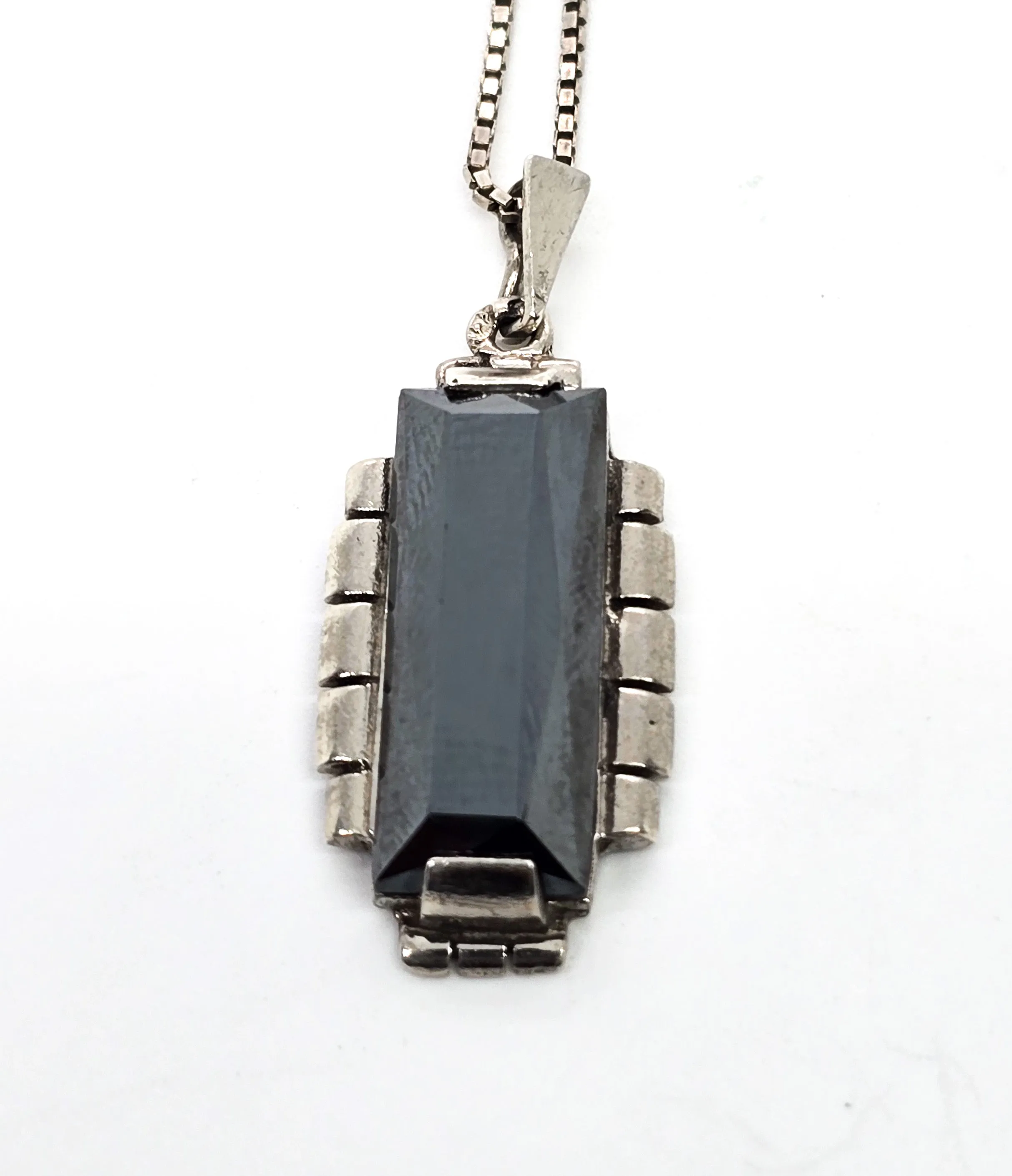 Art Deco Hematite vintage sterling silver gemstone pendant necklace