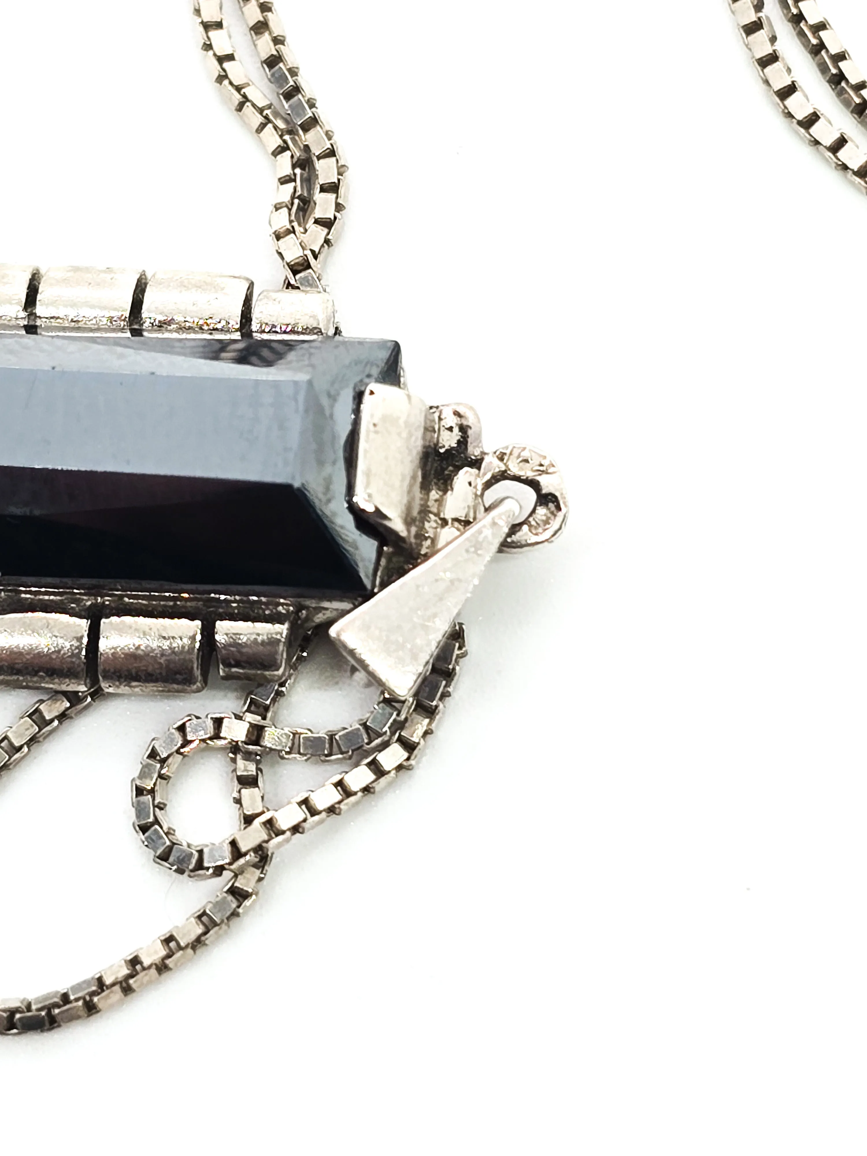 Art Deco Hematite vintage sterling silver gemstone pendant necklace