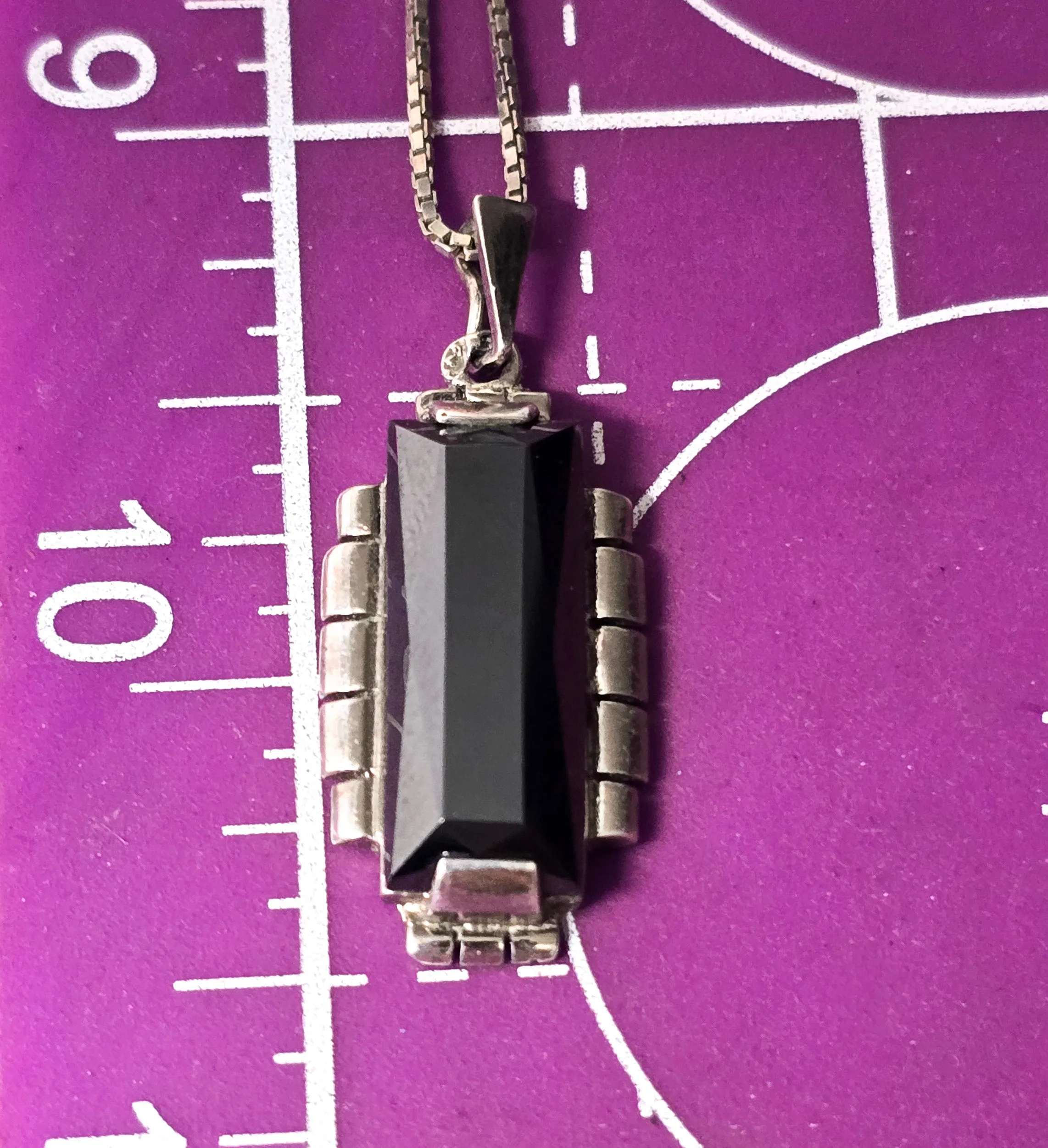 Art Deco Hematite vintage sterling silver gemstone pendant necklace