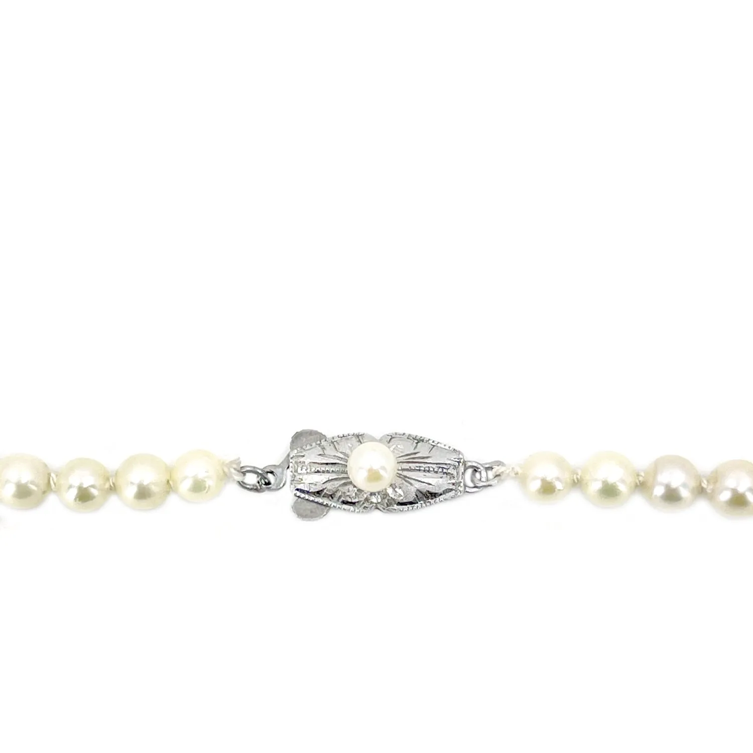 Art Deco Industrial Japanese Saltwater Cultured Akoya Pearl Graduated Vintage Necklace - Sterling Silver 20 Inch