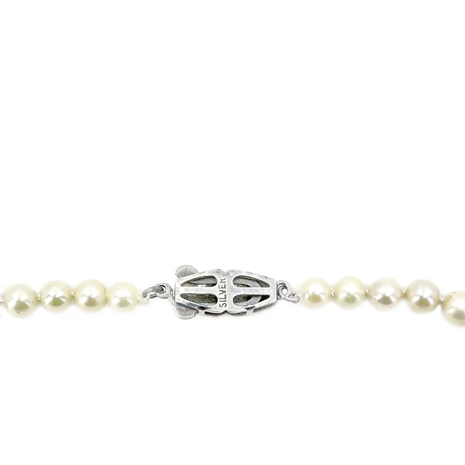 Art Deco Industrial Japanese Saltwater Cultured Akoya Pearl Graduated Vintage Necklace - Sterling Silver 20 Inch