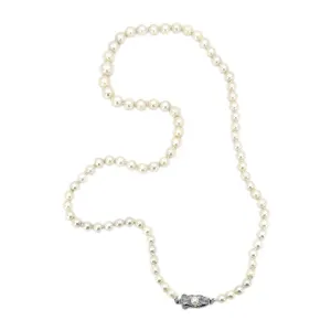 Art Deco Industrial Japanese Saltwater Cultured Akoya Pearl Graduated Vintage Necklace - Sterling Silver 20 Inch