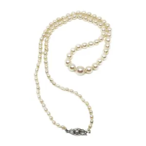 Art Deco Japanese Saltwater Cultured Akoya Pearl Graduated Necklace - Sterling Silver 20.50 Inch
