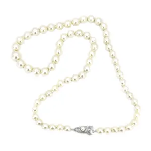 Art Deco Japanese Saltwater Cultured Akoya Pearl Graduated Vintage Necklace - Sterling Silver 19.50 Inch