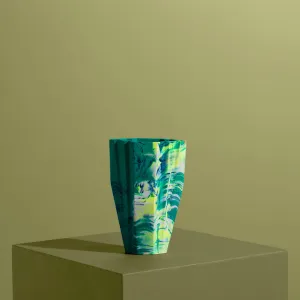 Art Deco Jesmonite Vase, Marbled in Emerald & Yellow