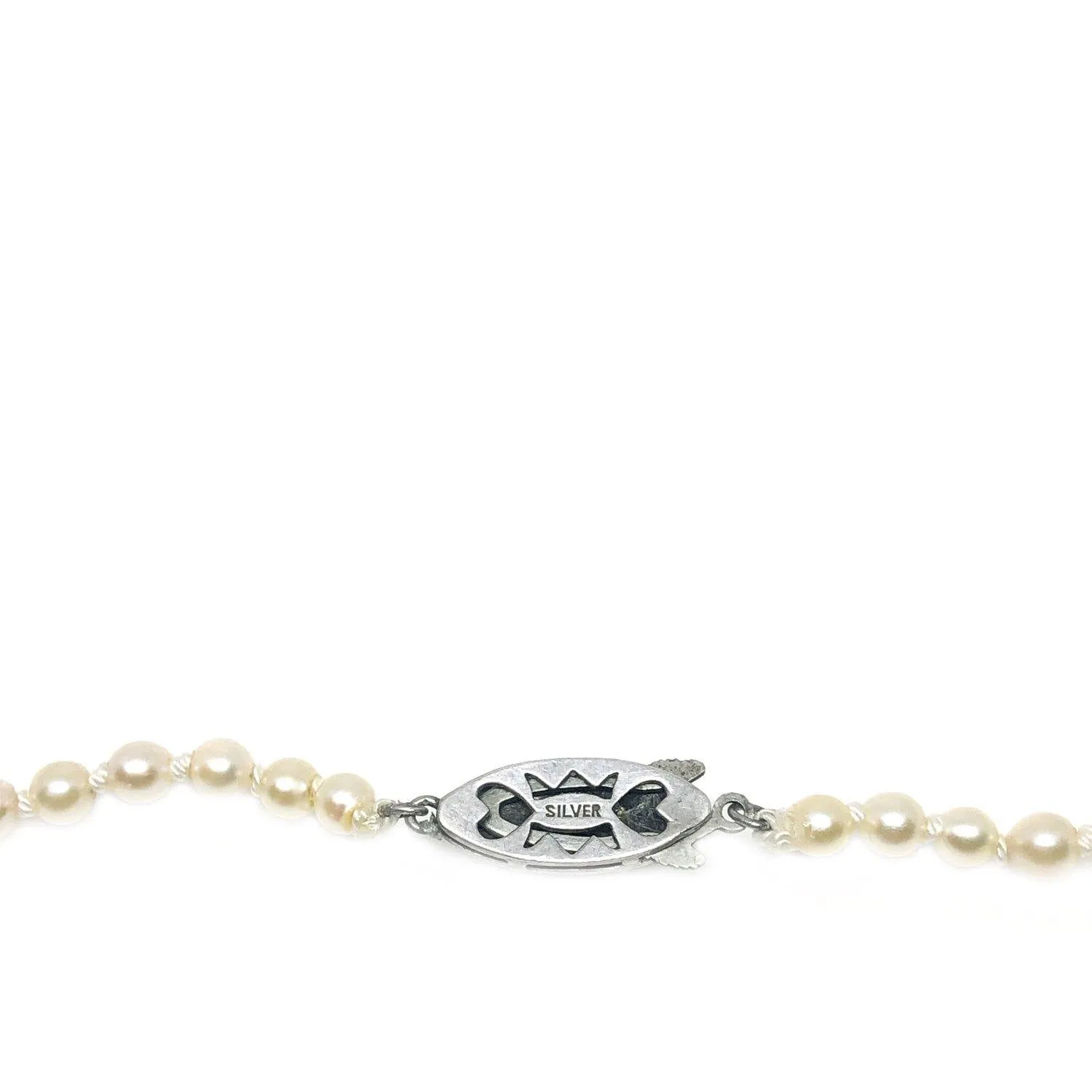 Art Deco Milgrain Japanese Saltwater Cultured Akoya Pearl Graduated Necklace - Sterling Silver 18 Inch