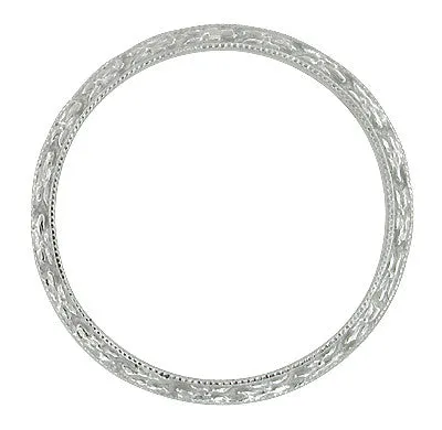Art Deco Millgrain Floral Wedding Ring in 14 Karat White Gold