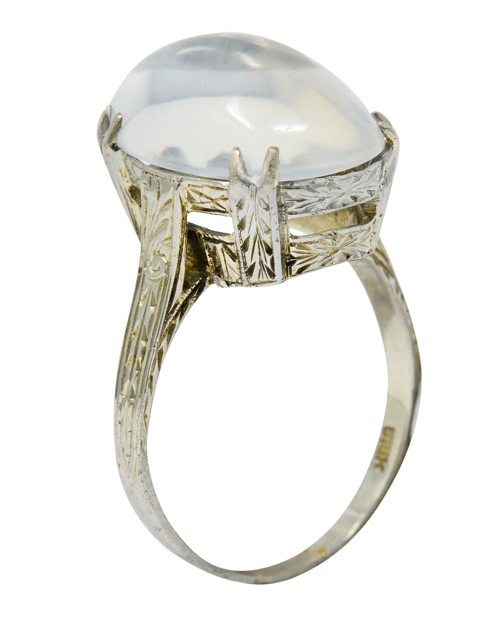 Art Deco Moonstone Cabochon 18 Karat White Gold Statement Ring