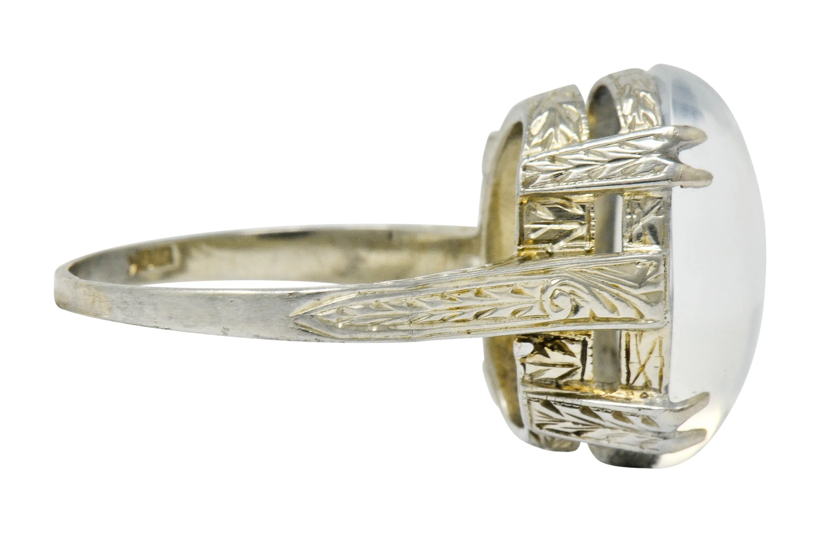 Art Deco Moonstone Cabochon 18 Karat White Gold Statement Ring