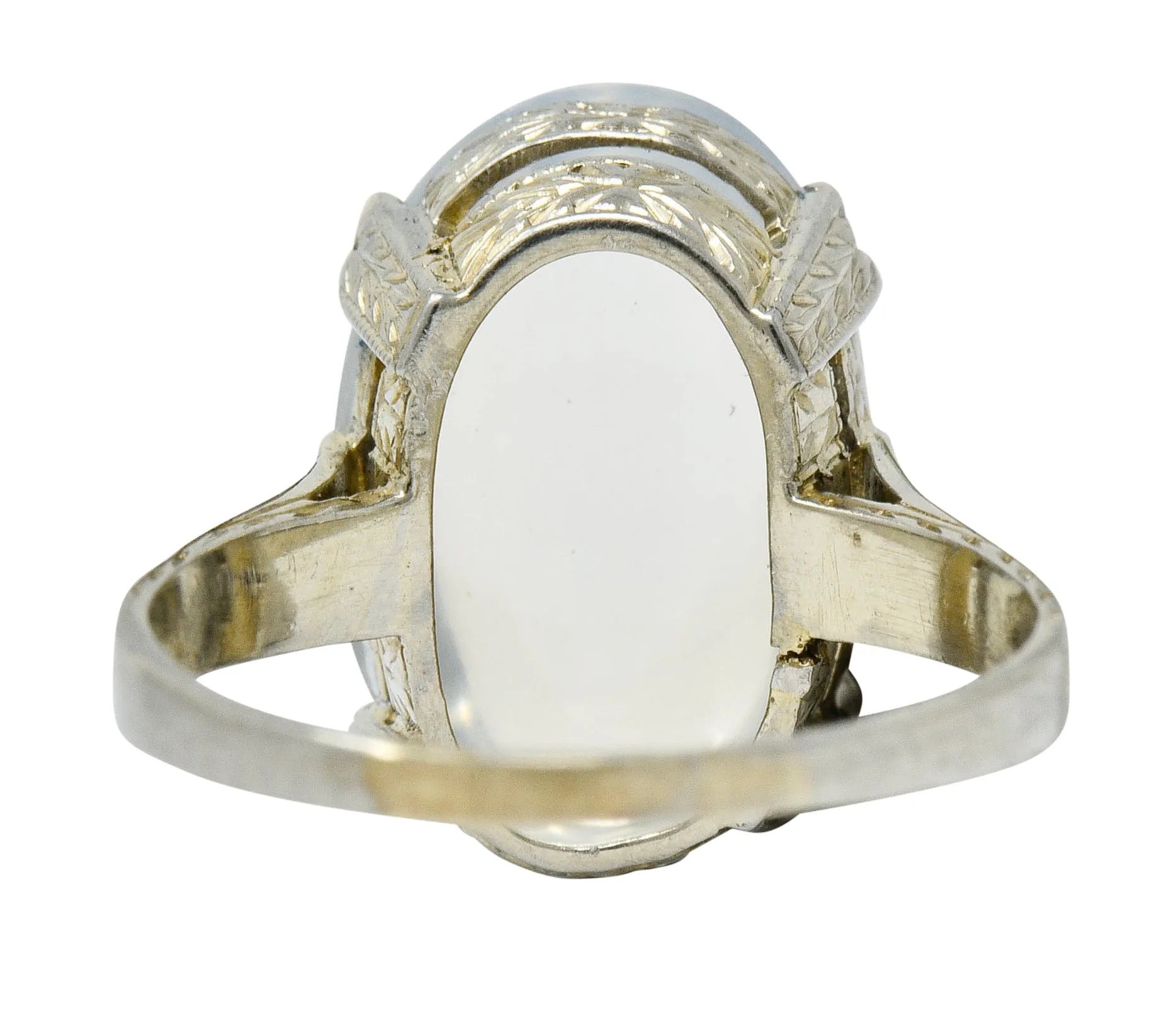 Art Deco Moonstone Cabochon 18 Karat White Gold Statement Ring