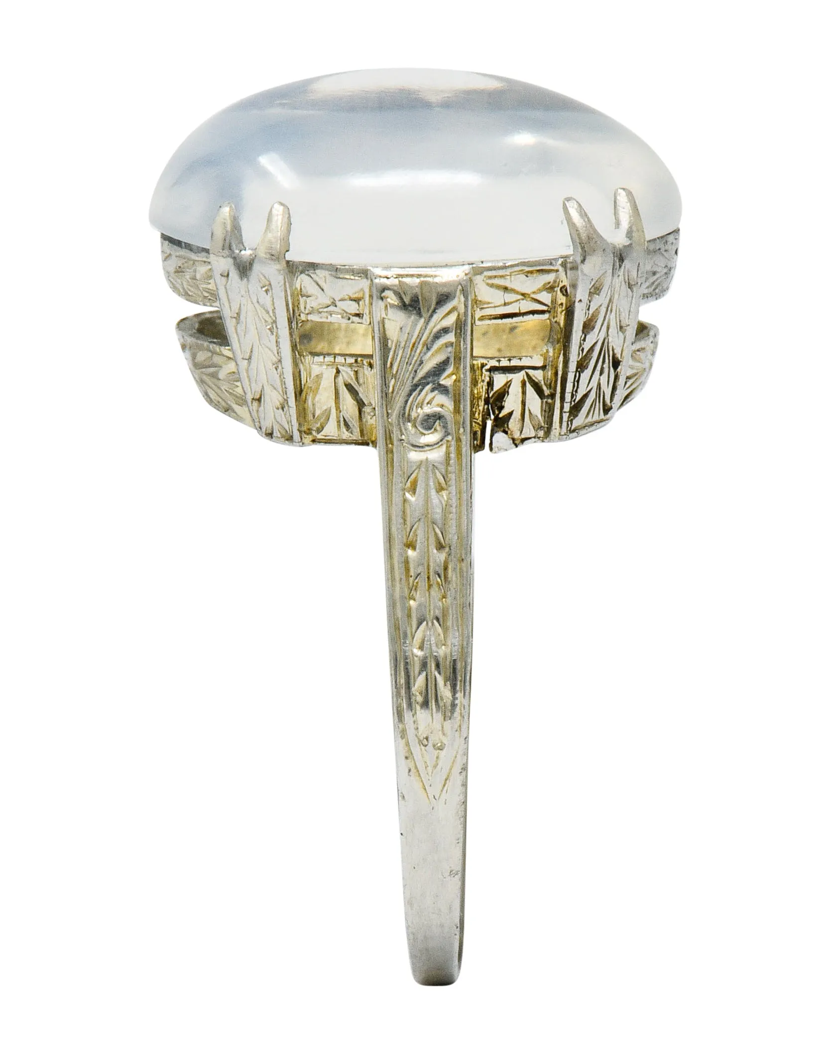 Art Deco Moonstone Cabochon 18 Karat White Gold Statement Ring