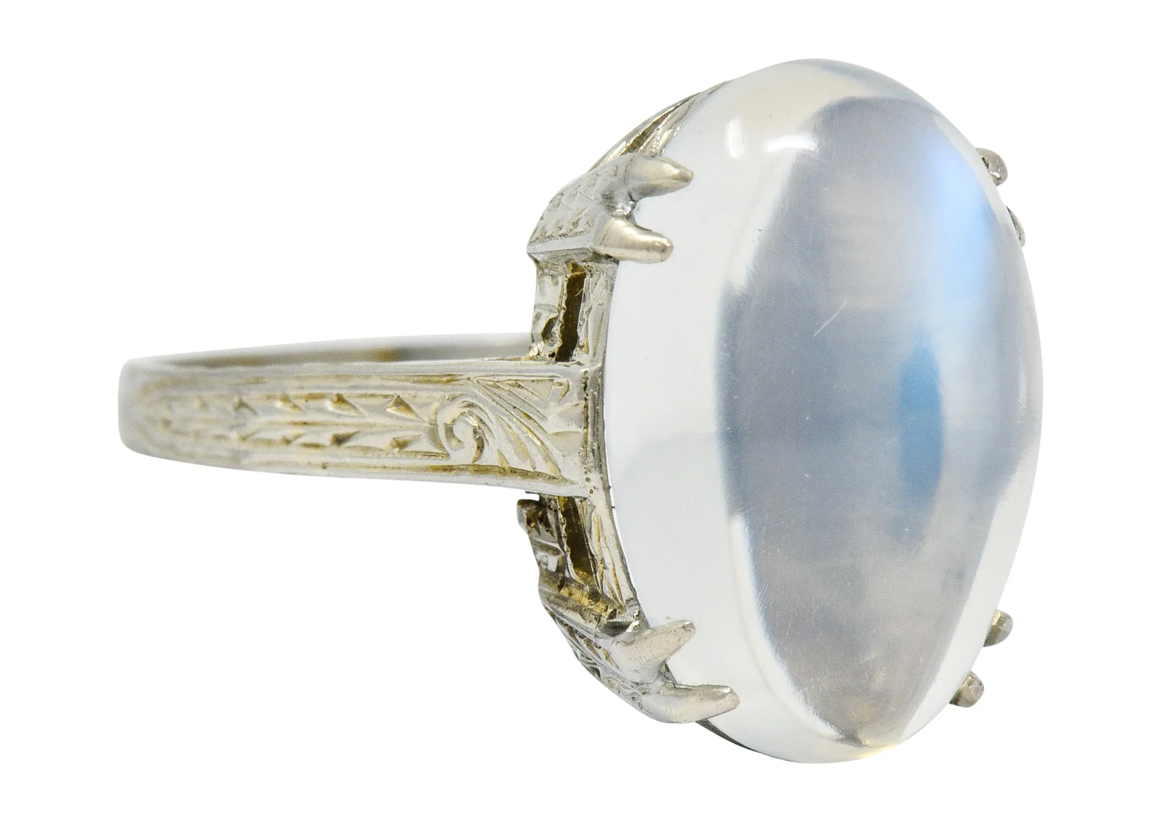 Art Deco Moonstone Cabochon 18 Karat White Gold Statement Ring