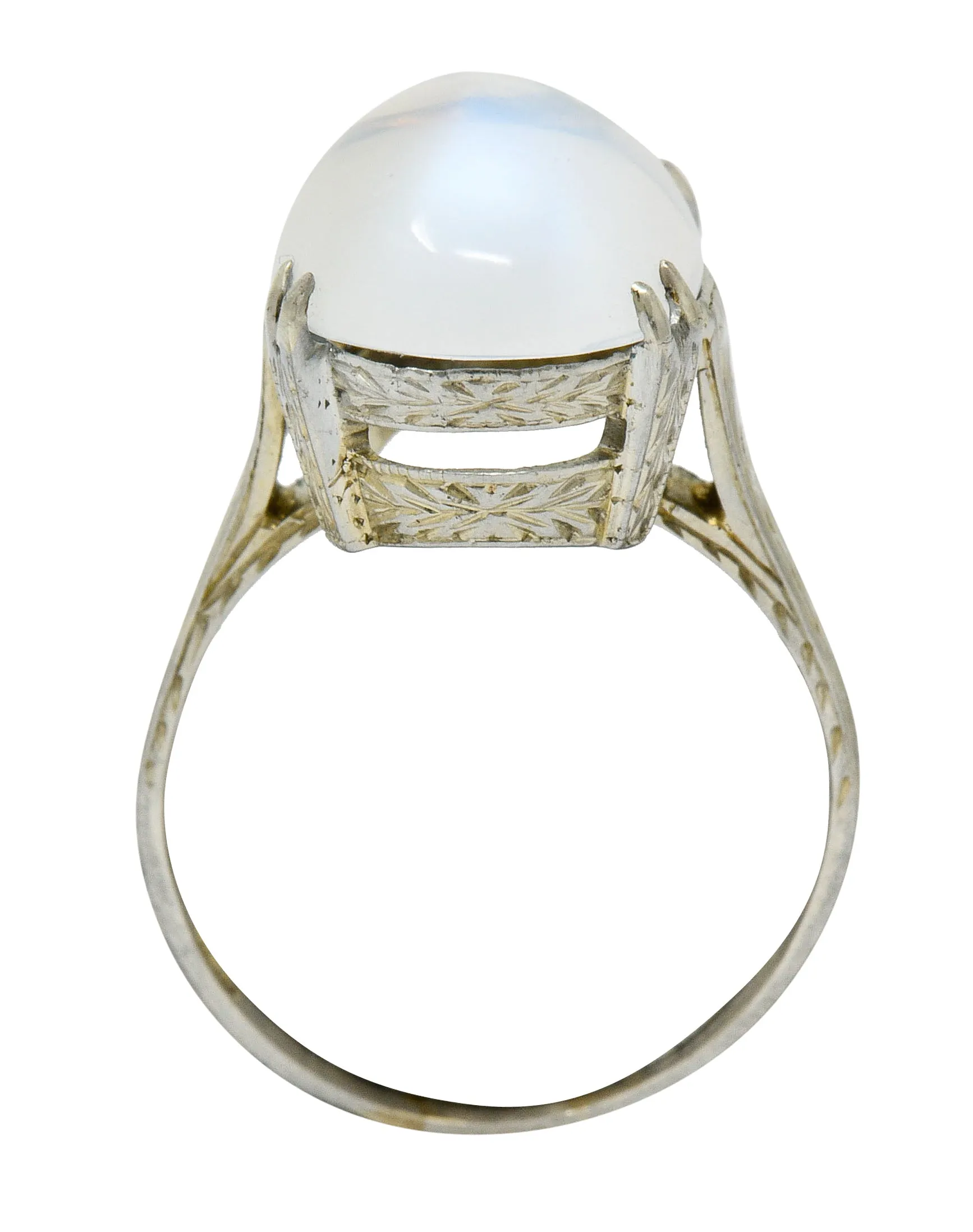 Art Deco Moonstone Cabochon 18 Karat White Gold Statement Ring